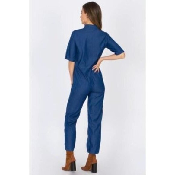 Amuse Society Jump For Love Short Sleeve Wide Leg Jumpsuit L - Picture 2 of 8